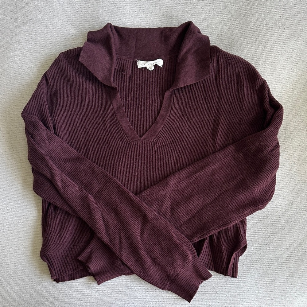 La Hearts Deep Maroon V-Neck Sweater